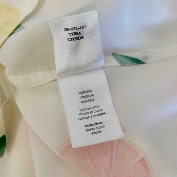 NWT!! RAILS Thea Citrus Print Silk Tie Front Top Blouse Button Down X-Small - Picture 14 of 16